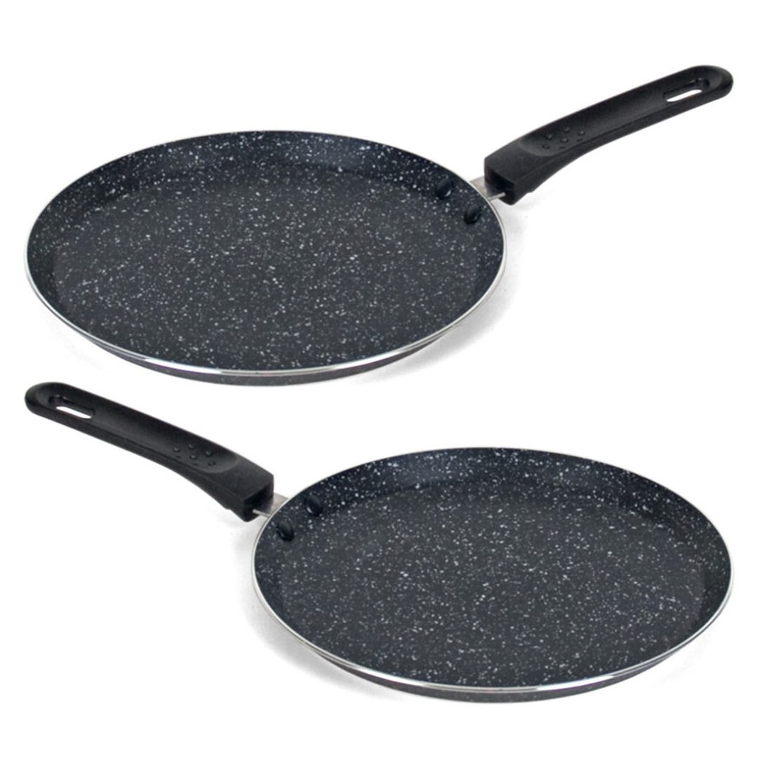Set van 2x stuks zwarte aluminium pannenkoekenpan voor alle hittebronnen 24 cm