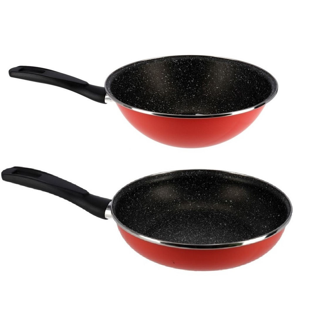 Set van 2x stuks wokpan en koekenpan 26 cm rood
